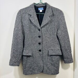VTG Pendleton Classic Women's Gray Black White Tweed Wool Blazer Size 8